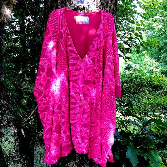 Fringe & Co. Dresses & Skirts - Pink Embroidered Sequin Caftan